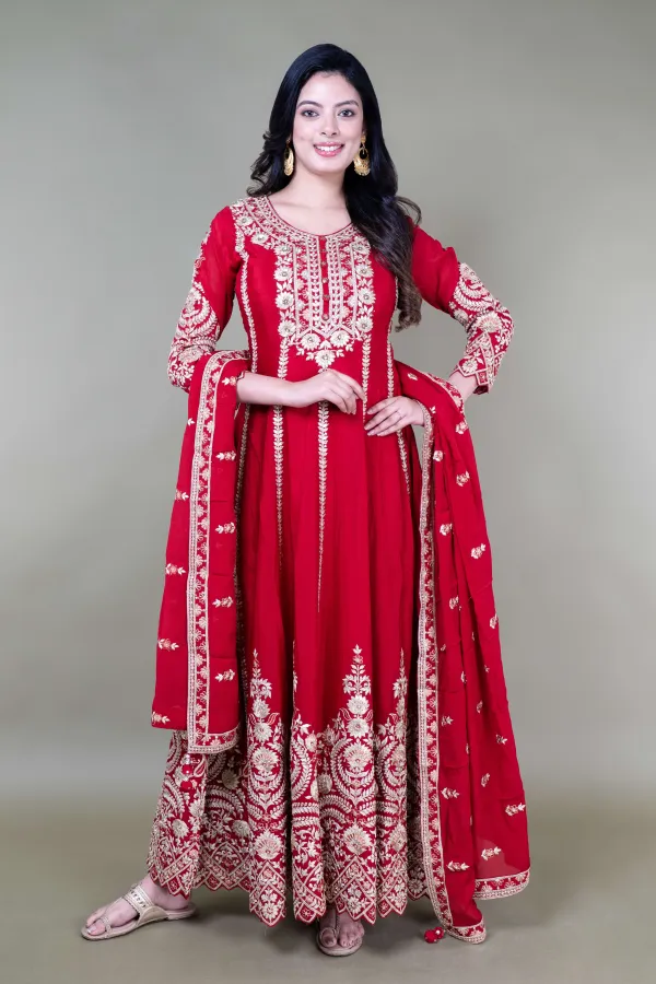Maroon Hand Work Long Anarkali