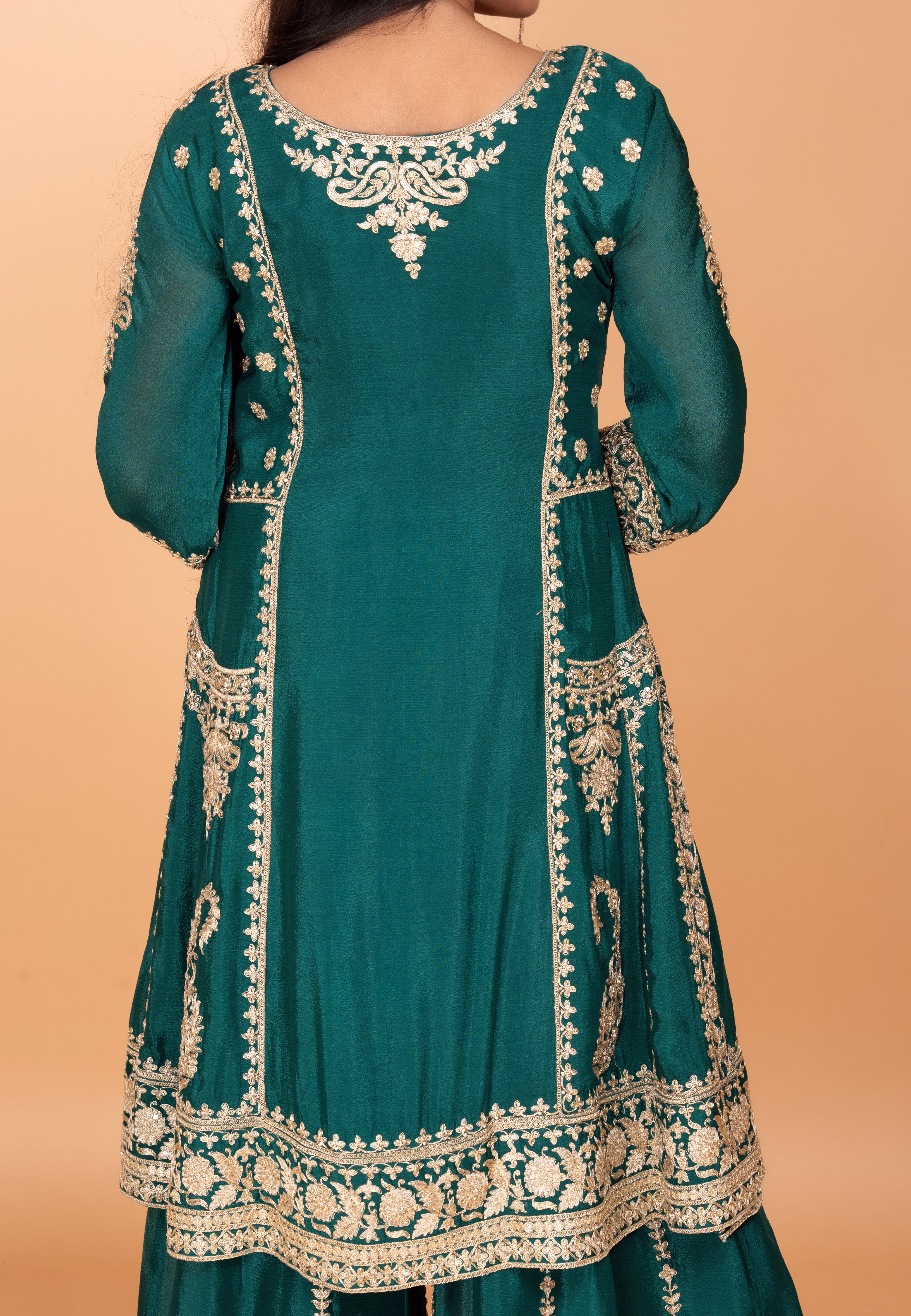 Bottle Green Straight Suit With Palazzo Pant
