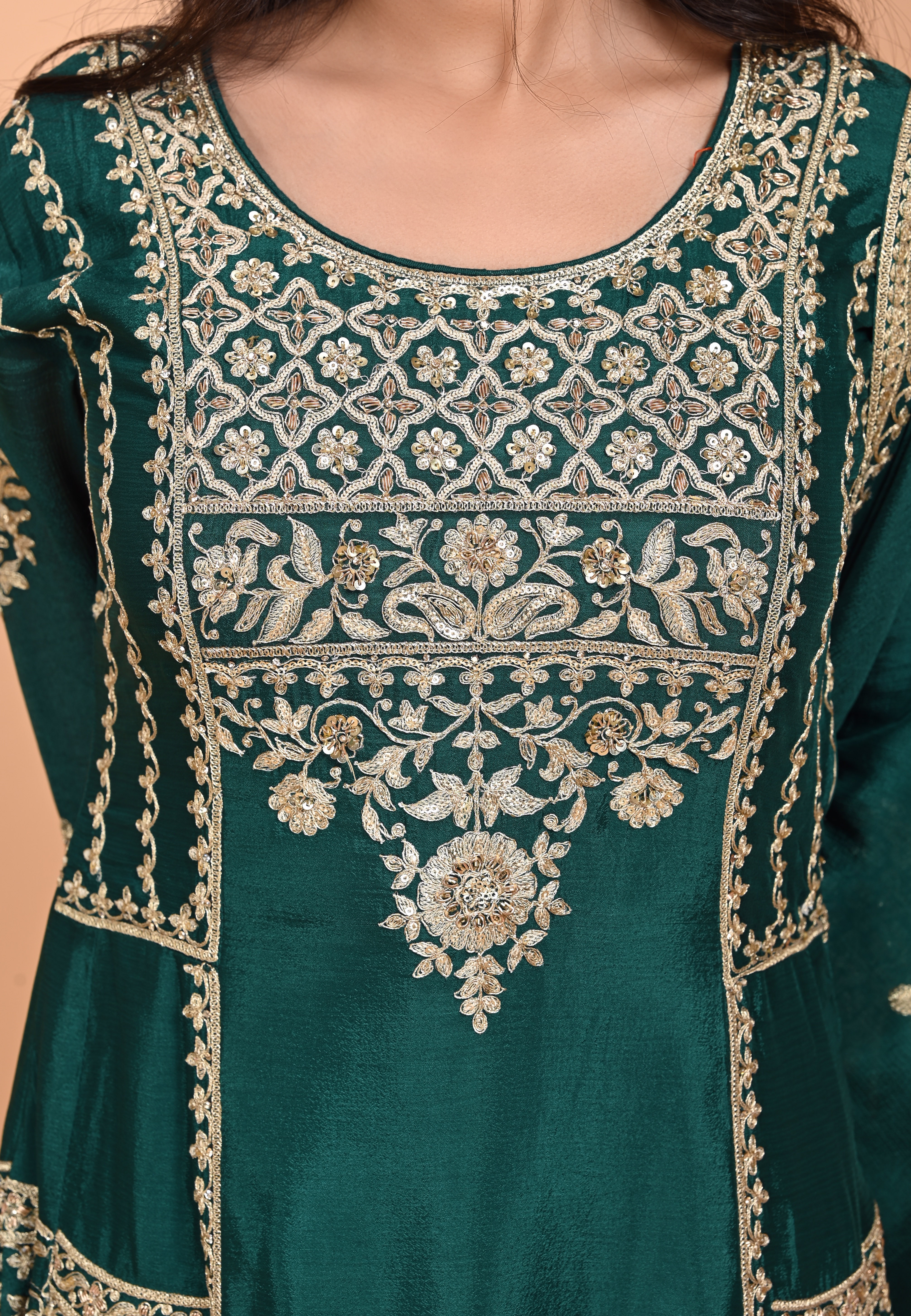Bottle Green Straight Suit With Palazzo Pant